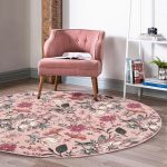 - RealHomes Dijital Baskılı Kaymaz Tabanlı Comfort Yuvarlak Halı - Realhomes Papatya ve Gül Tasarımlı Dijital Baskılı Pembe Salon Oturma Odası Yıkanabilir Kaymaz Tabanlı Yuvarlak Halı Realhomes