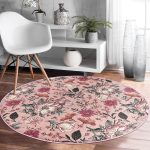 - RealHomes Dijital Baskılı Kaymaz Tabanlı Comfort Yuvarlak Halı - Realhomes Papatya ve Gül Tasarımlı Dijital Baskılı Pembe Salon Oturma Odası Yıkanabilir Kaymaz Tabanlı Yuvarlak Halı Realhomes