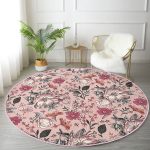 - RealHomes Dijital Baskılı Kaymaz Tabanlı Comfort Yuvarlak Halı - Realhomes Papatya ve Gül Tasarımlı Dijital Baskılı Pembe Salon Oturma Odası Yıkanabilir Kaymaz Tabanlı Yuvarlak Halı Realhomes