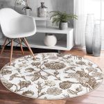 - RealHomes Dijital Baskılı Kaymaz Tabanlı Comfort Yuvarlak Halı - Realhomes  Karakalem Çiçek Desenli Dijital Baskılı Modern Krem Salon ve Oturma Odası Yıkanabilir Kaymaz Tabanlı Yuvarlak Halı Realhomes