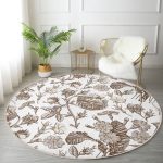 - RealHomes Dijital Baskılı Kaymaz Tabanlı Comfort Yuvarlak Halı - Realhomes  Karakalem Çiçek Desenli Dijital Baskılı Modern Krem Salon ve Oturma Odası Yıkanabilir Kaymaz Tabanlı Yuvarlak Halı Realhomes