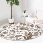 - RealHomes Dijital Baskılı Kaymaz Tabanlı Comfort Yuvarlak Halı - Realhomes  Karakalem Çiçek Desenli Dijital Baskılı Modern Krem Salon ve Oturma Odası Yıkanabilir Kaymaz Tabanlı Yuvarlak Halı Realhomes