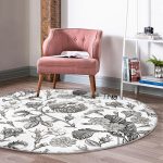 - RealHomes Dijital Baskılı Kaymaz Tabanlı Comfort Yuvarlak Halı - Realhomes  Karakalem Çiçek Desenli Dijital Baskılı Modern Krem Salon ve Oturma Odası Yıkanabilir Kaymaz Tabanlı Yuvarlak Halı Realhomes