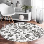 - RealHomes Dijital Baskılı Kaymaz Tabanlı Comfort Yuvarlak Halı - Realhomes  Karakalem Çiçek Desenli Dijital Baskılı Modern Krem Salon ve Oturma Odası Yıkanabilir Kaymaz Tabanlı Yuvarlak Halı Realhomes