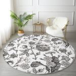 - RealHomes Dijital Baskılı Kaymaz Tabanlı Comfort Yuvarlak Halı - Realhomes  Karakalem Çiçek Desenli Dijital Baskılı Modern Krem Salon ve Oturma Odası Yıkanabilir Kaymaz Tabanlı Yuvarlak Halı Realhomes