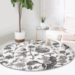 - RealHomes Dijital Baskılı Kaymaz Tabanlı Comfort Yuvarlak Halı - Realhomes  Karakalem Çiçek Desenli Dijital Baskılı Modern Krem Salon ve Oturma Odası Yıkanabilir Kaymaz Tabanlı Yuvarlak Halı Realhomes