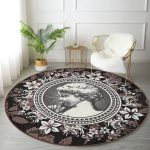 - RealHomes Dijital Baskılı Kaymaz Tabanlı Comfort Yuvarlak Halı - Realhomes  Gül ve Portre Motifli Dijital Baskılı Kahverengi Salon Oturma Odası Yıkanabilir Kaymaz Tabanlı Yuvarlak Halı Realhomes