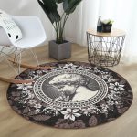 - RealHomes Dijital Baskılı Kaymaz Tabanlı Comfort Yuvarlak Halı - Realhomes  Gül ve Portre Motifli Dijital Baskılı Kahverengi Salon Oturma Odası Yıkanabilir Kaymaz Tabanlı Yuvarlak Halı Realhomes