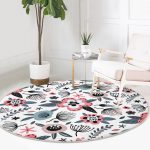 - RealHomes Dijital Baskılı Kaymaz Tabanlı Comfort Yuvarlak Halı - Realhomes Özel Tasarım Çiçek Yaprakları Dijital Baskılı Renkli Salon ve Oturma Odası Yıkanabilir Kaymaz Tabanlı Yuvarlak Halı Realhomes