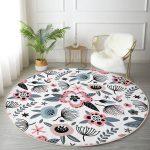 - RealHomes Dijital Baskılı Kaymaz Tabanlı Comfort Yuvarlak Halı - Realhomes Özel Tasarım Çiçek Yaprakları Dijital Baskılı Renkli Salon ve Oturma Odası Yıkanabilir Kaymaz Tabanlı Yuvarlak Halı Realhomes