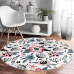 - RealHomes Dijital Baskılı Kaymaz Tabanlı Comfort Yuvarlak Halı - Realhomes Özel Tasarım Çiçek Yaprakları Dijital Baskılı Renkli Salon ve Oturma Odası Yıkanabilir Kaymaz Tabanlı Yuvarlak Halı Realhomes