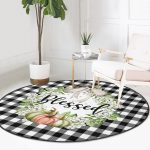 - RealHomes Dijital Baskılı Kaymaz Tabanlı Comfort Yuvarlak Halı - Realhomes Siyah Beyaz Ekose Motifli Kabak Temalı Modern Renkli Salon ve Oturma Odası Yıkanabilir Kaymaz Tabanlı Yuvarlak Halı Realhomes