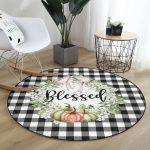 - RealHomes Dijital Baskılı Kaymaz Tabanlı Comfort Yuvarlak Halı - Realhomes Siyah Beyaz Ekose Motifli Kabak Temalı Modern Renkli Salon ve Oturma Odası Yıkanabilir Kaymaz Tabanlı Yuvarlak Halı Realhomes