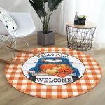 - RealHomes Dijital Baskılı Kaymaz Tabanlı Comfort Yuvarlak Halı - Realhomes  Realhomes Turuncu Ekose Wolcome Temalı Outdoor Yıkanabilir Kaymaz Tabanlı Yuvarlak Kadife Halı Realhomes