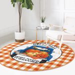 - RealHomes Dijital Baskılı Kaymaz Tabanlı Comfort Yuvarlak Halı - Realhomes  Realhomes Turuncu Ekose Wolcome Temalı Outdoor Yıkanabilir Kaymaz Tabanlı Yuvarlak Kadife Halı Realhomes