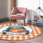 - RealHomes Dijital Baskılı Kaymaz Tabanlı Comfort Yuvarlak Halı - Realhomes  Realhomes Turuncu Ekose Wolcome Temalı Outdoor Yıkanabilir Kaymaz Tabanlı Yuvarlak Kadife Halı Realhomes