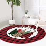 - RealHomes Dijital Baskılı Kaymaz Tabanlı Comfort Yuvarlak Halı - Realhomes Kırmızı Ekose Mery Christmas Özel Tasarım Modern Bordo Outdoor Yıkanabilir Kaymaz Tabanlı Yuvarlak Halı Realhomes