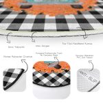 Siyah Beyaz Ekose Tasarımlı Sonbahar Welcome Temalı Turuncu Outdoor Yıkanabilir Kaymaz Tabanlı Yuvarlak Halı Realhomes