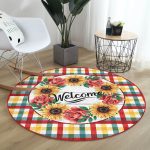 - RealHomes Dijital Baskılı Kaymaz Tabanlı Comfort Yuvarlak Halı - Realhomes  Realhomes Renkli Ekose Motifli Gül Ayçiçeği Tasarımlı Turuncu Banyo Yıkanabilir Kaymaz Tabanlı Yuvarlak Halı Realhomes