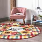 - RealHomes Dijital Baskılı Kaymaz Tabanlı Comfort Yuvarlak Halı - Realhomes  Realhomes Renkli Ekose Motifli Gül Ayçiçeği Tasarımlı Turuncu Banyo Yıkanabilir Kaymaz Tabanlı Yuvarlak Halı Realhomes