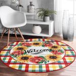 - RealHomes Dijital Baskılı Kaymaz Tabanlı Comfort Yuvarlak Halı - Realhomes  Realhomes Renkli Ekose Motifli Gül Ayçiçeği Tasarımlı Turuncu Banyo Yıkanabilir Kaymaz Tabanlı Yuvarlak Halı Realhomes