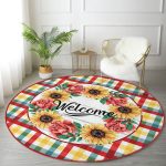 - RealHomes Dijital Baskılı Kaymaz Tabanlı Comfort Yuvarlak Halı - Realhomes  Realhomes Renkli Ekose Motifli Gül Ayçiçeği Tasarımlı Turuncu Banyo Yıkanabilir Kaymaz Tabanlı Yuvarlak Halı Realhomes