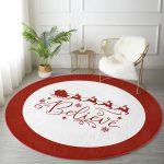 - RealHomes Dijital Baskılı Kaymaz Tabanlı Comfort Yuvarlak Halı - Realhomes  Believe Temalı Noel Baba ve Geyikleri Özel Tasarım Modern Bordo Outdoor Yıkanabilir Kaymaz Tabanlı Yuvarlak Halı Realhomes