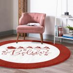 - RealHomes Dijital Baskılı Kaymaz Tabanlı Comfort Yuvarlak Halı - Realhomes  Believe Temalı Noel Baba ve Geyikleri Özel Tasarım Modern Bordo Outdoor Yıkanabilir Kaymaz Tabanlı Yuvarlak Halı Realhomes