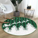 - RealHomes Dijital Baskılı Kaymaz Tabanlı Comfort Yuvarlak Halı - Realhomes Yeşil Ekose Motifli Noel Baba ve Geyikleri Modern Banyo Yıkanabilir Kaymaz Tabanlı Yuvarlak Halı Realhomes