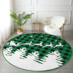 - RealHomes Dijital Baskılı Kaymaz Tabanlı Comfort Yuvarlak Halı - Realhomes Yeşil Ekose Motifli Noel Baba ve Geyikleri Modern Banyo Yıkanabilir Kaymaz Tabanlı Yuvarlak Halı Realhomes