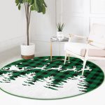 - RealHomes Dijital Baskılı Kaymaz Tabanlı Comfort Yuvarlak Halı - Realhomes Yeşil Ekose Motifli Noel Baba ve Geyikleri Modern Banyo Yıkanabilir Kaymaz Tabanlı Yuvarlak Halı Realhomes