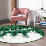 - RealHomes Dijital Baskılı Kaymaz Tabanlı Comfort Yuvarlak Halı - Realhomes Yeşil Ekose Motifli Noel Baba ve Geyikleri Modern Banyo Yıkanabilir Kaymaz Tabanlı Yuvarlak Halı Realhomes