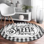 - RealHomes Dijital Baskılı Kaymaz Tabanlı Comfort Yuvarlak Halı - Realhomes  Realhomes Siyah Beyaz Ekoseli Home Sweet Modern Banyo Yıkanabilir Kaymaz Tabanlı Yuvarlak Halı Realhomes
