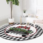 - RealHomes Dijital Baskılı Kaymaz Tabanlı Comfort Yuvarlak Halı - Realhomes  Siyah Beyaz Ekose Mery Christmas Özel Tasarımlı Modern Banyo Yıkanabilir Kaymaz Tabanlı Yuvarlak Halı Realhomes