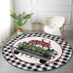 - RealHomes Dijital Baskılı Kaymaz Tabanlı Comfort Yuvarlak Halı - Realhomes  Siyah Beyaz Ekose Mery Christmas Özel Tasarımlı Modern Banyo Yıkanabilir Kaymaz Tabanlı Yuvarlak Halı Realhomes