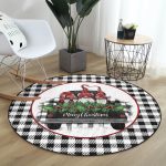 - RealHomes Dijital Baskılı Kaymaz Tabanlı Comfort Yuvarlak Halı - Realhomes  Siyah Beyaz Ekose Mery Christmas Özel Tasarımlı Modern Banyo Yıkanabilir Kaymaz Tabanlı Yuvarlak Halı Realhomes