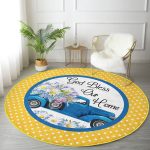 - RealHomes Dijital Baskılı Kaymaz Tabanlı Comfort Yuvarlak Halı - Realhomes Sarı Puantiyeli Papatyalı Araba Dijital Baskılı Modern Gold Banyo Yıkanabilir Kaymaz Tabanlı Yuvarlak Halı Realhomes