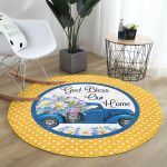 - RealHomes Dijital Baskılı Kaymaz Tabanlı Comfort Yuvarlak Halı - Realhomes Sarı Puantiyeli Papatyalı Araba Dijital Baskılı Modern Gold Banyo Yıkanabilir Kaymaz Tabanlı Yuvarlak Halı Realhomes