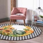 - RealHomes Dijital Baskılı Kaymaz Tabanlı Comfort Yuvarlak Halı - Realhomes  Kabak Temalı Siyah Beyaz Ekose Tasarımlı Modern Renkli Outdoor Yıkanabilir Kaymaz Tabanlı Yuvarlak Halı Realhomes