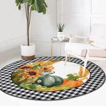 - RealHomes Dijital Baskılı Kaymaz Tabanlı Comfort Yuvarlak Halı - Realhomes  Kabak Temalı Siyah Beyaz Ekose Tasarımlı Modern Renkli Outdoor Yıkanabilir Kaymaz Tabanlı Yuvarlak Halı Realhomes