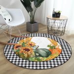 - RealHomes Dijital Baskılı Kaymaz Tabanlı Comfort Yuvarlak Halı - Realhomes  Kabak Temalı Siyah Beyaz Ekose Tasarımlı Modern Renkli Outdoor Yıkanabilir Kaymaz Tabanlı Yuvarlak Halı Realhomes