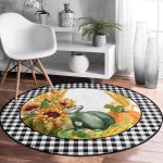 - RealHomes Dijital Baskılı Kaymaz Tabanlı Comfort Yuvarlak Halı - Realhomes  Kabak Temalı Siyah Beyaz Ekose Tasarımlı Modern Renkli Outdoor Yıkanabilir Kaymaz Tabanlı Yuvarlak Halı Realhomes