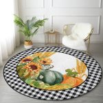 - RealHomes Dijital Baskılı Kaymaz Tabanlı Comfort Yuvarlak Halı - Realhomes  Kabak Temalı Siyah Beyaz Ekose Tasarımlı Modern Renkli Outdoor Yıkanabilir Kaymaz Tabanlı Yuvarlak Halı Realhomes