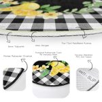 Realhomes Siyah Beyaz Ekose Limon Motifli Modern Banyo Yıkanabilir Kaymaz Tabanlı Yuvarlak Halı Realhomes