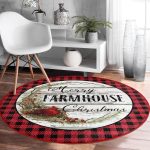 - RealHomes Dijital Baskılı Kaymaz Tabanlı Comfort Yuvarlak Halı - Realhomes  Kırmızı Ekose Motifli Mery Christmas Temalı Modern Siyah Banyo Yıkanabilir Kaymaz Tabanlı Yuvarlak Halı Realhomes