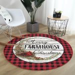 - RealHomes Dijital Baskılı Kaymaz Tabanlı Comfort Yuvarlak Halı - Realhomes  Kırmızı Ekose Motifli Mery Christmas Temalı Modern Siyah Banyo Yıkanabilir Kaymaz Tabanlı Yuvarlak Halı Realhomes