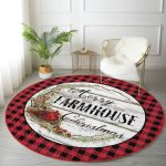 - RealHomes Dijital Baskılı Kaymaz Tabanlı Comfort Yuvarlak Halı - Realhomes  Kırmızı Ekose Motifli Mery Christmas Temalı Modern Siyah Banyo Yıkanabilir Kaymaz Tabanlı Yuvarlak Halı Realhomes