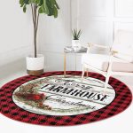 - RealHomes Dijital Baskılı Kaymaz Tabanlı Comfort Yuvarlak Halı - Realhomes  Kırmızı Ekose Motifli Mery Christmas Temalı Modern Siyah Banyo Yıkanabilir Kaymaz Tabanlı Yuvarlak Halı Realhomes