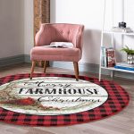 - RealHomes Dijital Baskılı Kaymaz Tabanlı Comfort Yuvarlak Halı - Realhomes  Kırmızı Ekose Motifli Mery Christmas Temalı Modern Siyah Banyo Yıkanabilir Kaymaz Tabanlı Yuvarlak Halı Realhomes