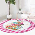 - RealHomes Dijital Baskılı Kaymaz Tabanlı Comfort Yuvarlak Halı - Realhomes  Pembe Ekose Özel Tasarım Dijital Baskılı Modern Outdoor Yıkanabilir Kaymaz Tabanlı Yuvarlak Halı Realhomes